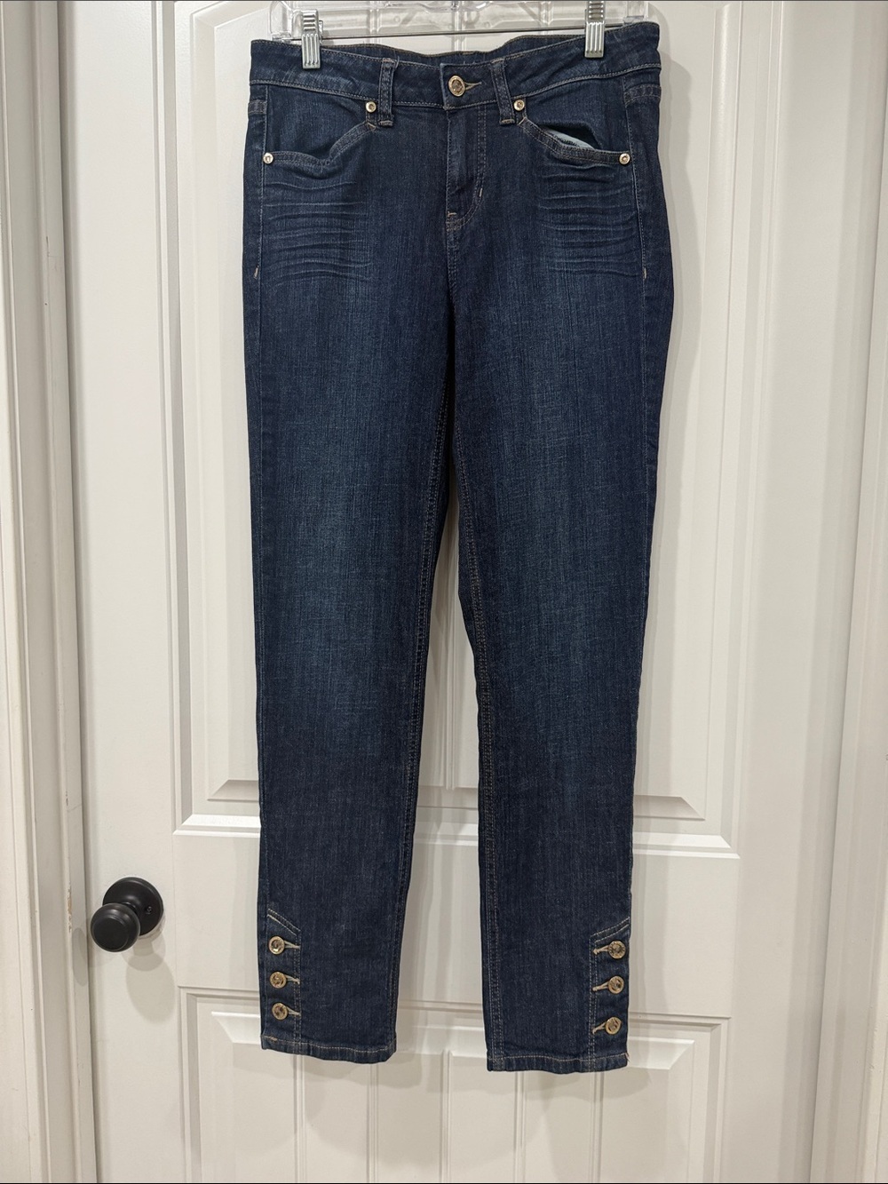 EUC Cache Vintage Y2K Dark Blue Button-Hem Straight Jeans